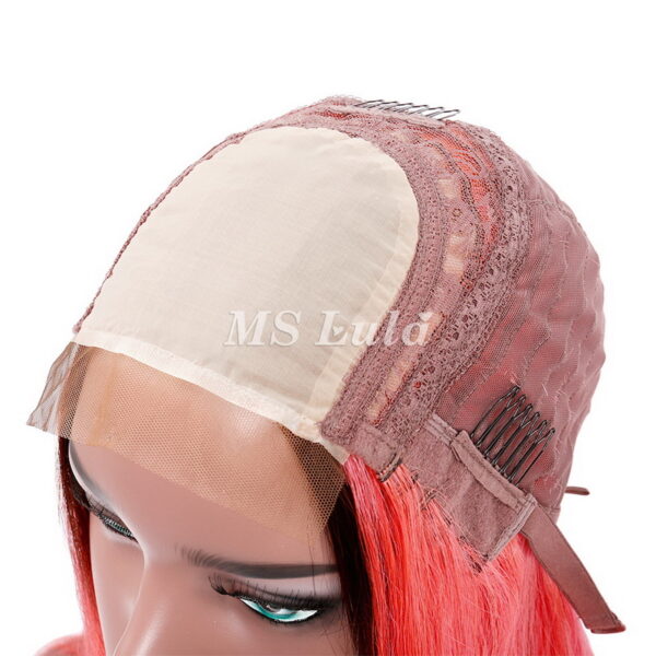Black Root 1b/Pink Ombre Color Straight BOB Lace Closure Wig - Image 9